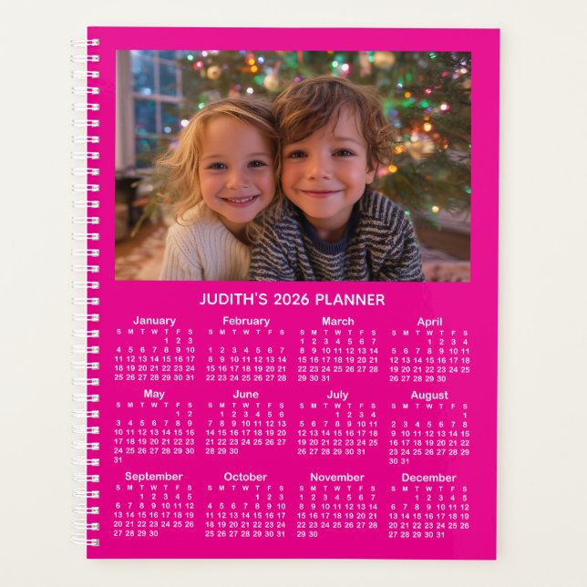 3 Photo Hot Pink and White 2026 Calendar (Devant)