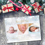 3 Photo Noël Froid hiver Faire-part de naissance<br><div class="desc">Partagez la joie du premier Noël de votre bébé avec ces élégantes cartes de faire-part de naissance de vacances. Personnalisez le message,  3 photos de bébé,  nom de bébé,  statistiques de naissance et message de vacances sur un arrière - plan de gel hivernal. Conçu par Thisisnotme©</div>