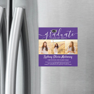 3 Photo Purple Faire-part de graduation magnétique