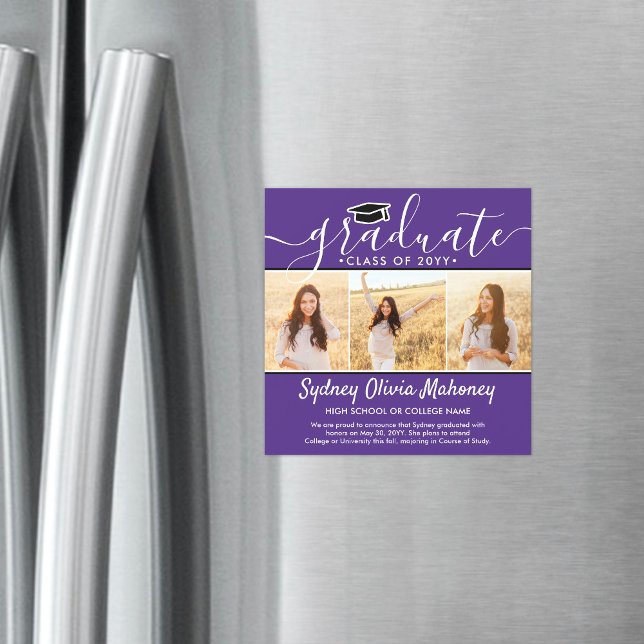 3 Photo Purple Faire-part de graduation magnétique (Créateur téléchargé)