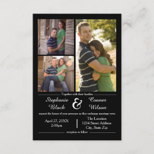3 photos en noir - 3x5 Faire-part de mariage