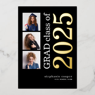 3 Photos Grad 2025 Real Gold Foil Faire-part