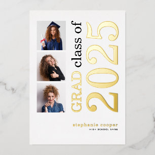 3 Photos Grad 2025 Real Gold Foil Faire-part