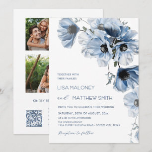 3 Photos Invitation de mariage aux fleurs bleues