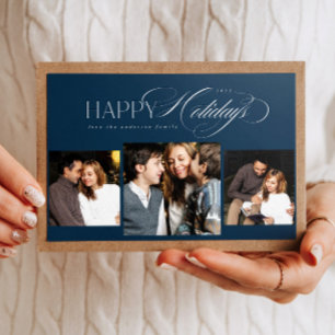3 photos Joyeux Jours fériés Script Carte de Noël 