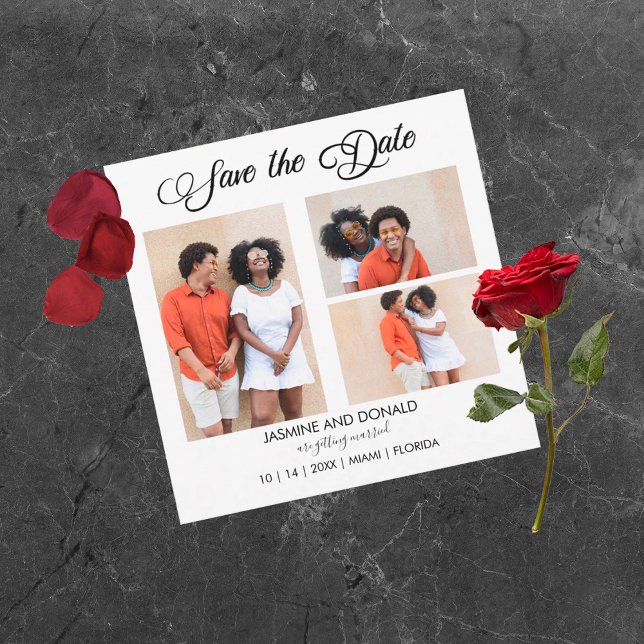 3 Photos Mariage Plat Enregistrer La Carte Date (Créateur téléchargé)