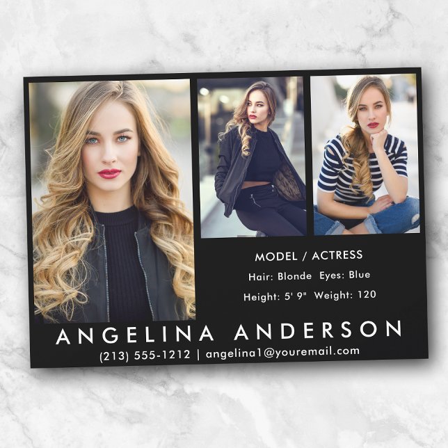 3 Photos Modèle Acteur Carte Comp Blk (Customize to change background color, text size or text style.)