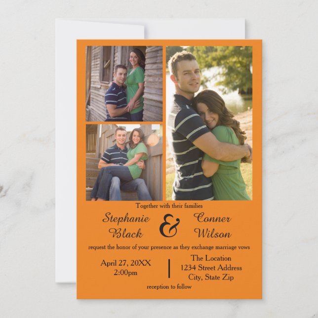 3 Photos Orange - Faire-Part de Mariage (Devant)