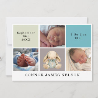 3 Photos Rabbit Baby Boy Birth Stats Faire-part