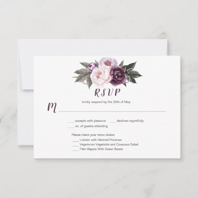 #3 Plum violet Pink Peonies Bouquet Menu Choix (Devant)