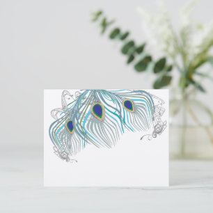 3 Plumes Peacock Birds Carte de réponse Mariage