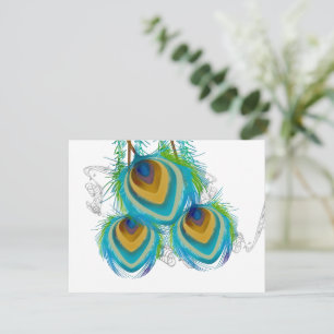 3 Plumes Peacock Birds Carte de réponse Mariage