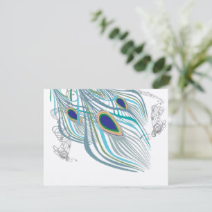 3 Plumes Peacock Birds Carte de réponse Mariage