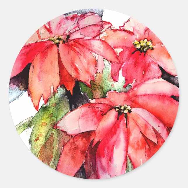 3 Poinsettias stickers Noël (Devant)
