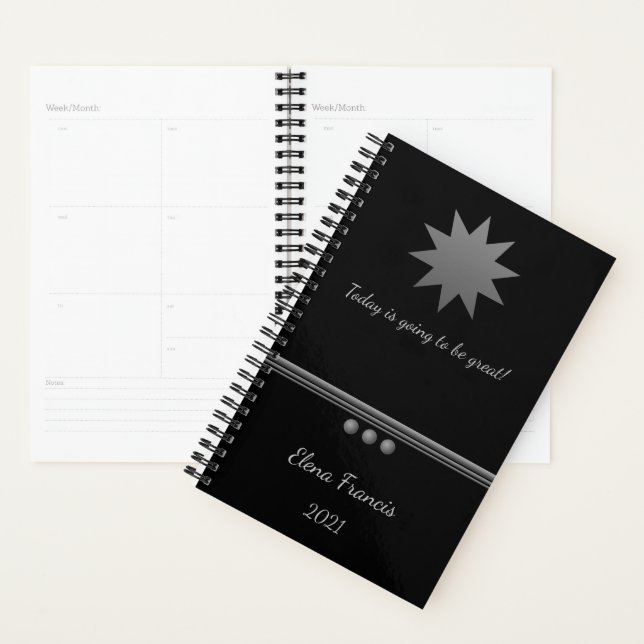 3 Sphere Silver Text Black Professional Planner (Devant avec enveloppe)