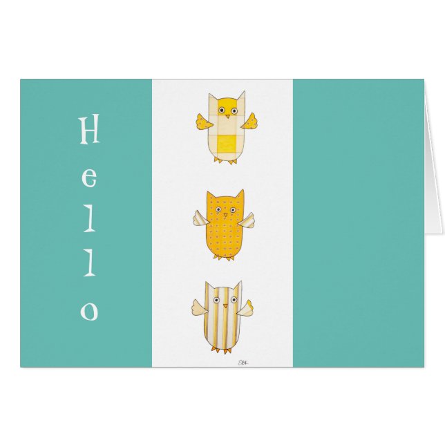3 Yellow Owls Flying Blank Notecards (Devant horizontal)