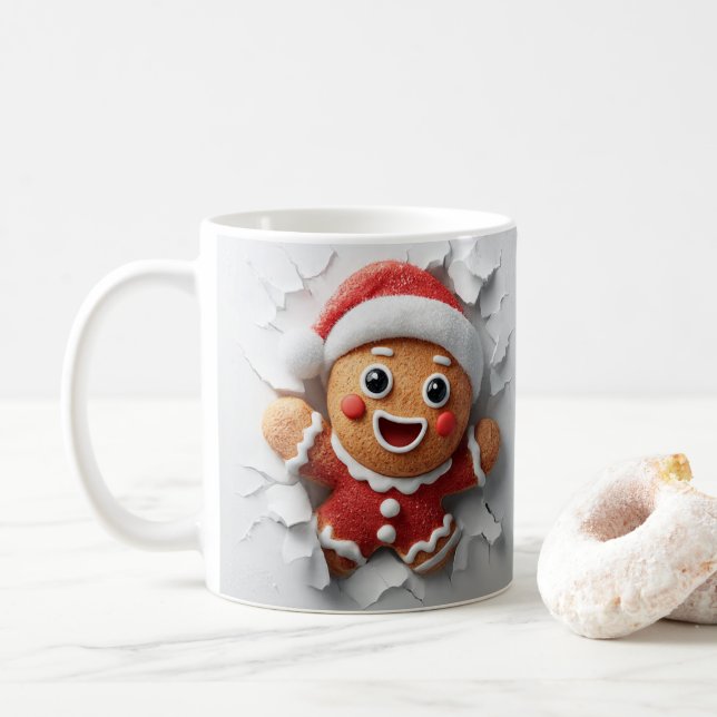 3D Christmas Gingerbread Hole In A Wall Mug Wrap (Avec donut)