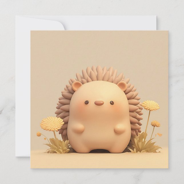 3D Clay Porcupine in Yellow Floral Field Postcard (Devant)