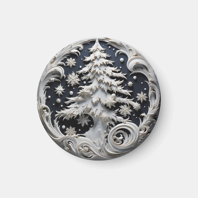 3D Effect Christmas Tree Round Magnet (Devant)
