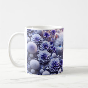 3D, effet chatte et fleurs - chatte tasse