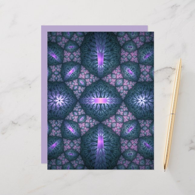 3D Fractal Art Abstrait Motif bleu violet rose (Devant/Arrière en situation)