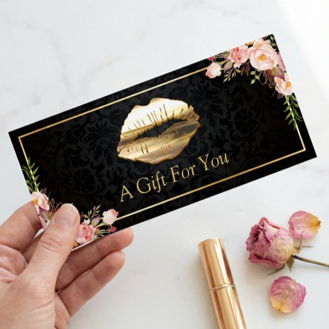 3D Gold Lips Beauté Salon Floral Certificat cadeau (Créateur téléchargé)