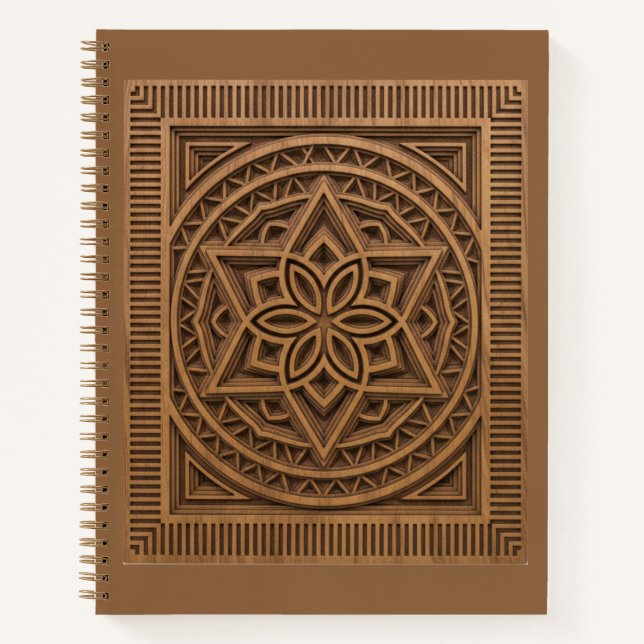 3D Layered Geometric Mandala Wood Carved Journal (Devant)