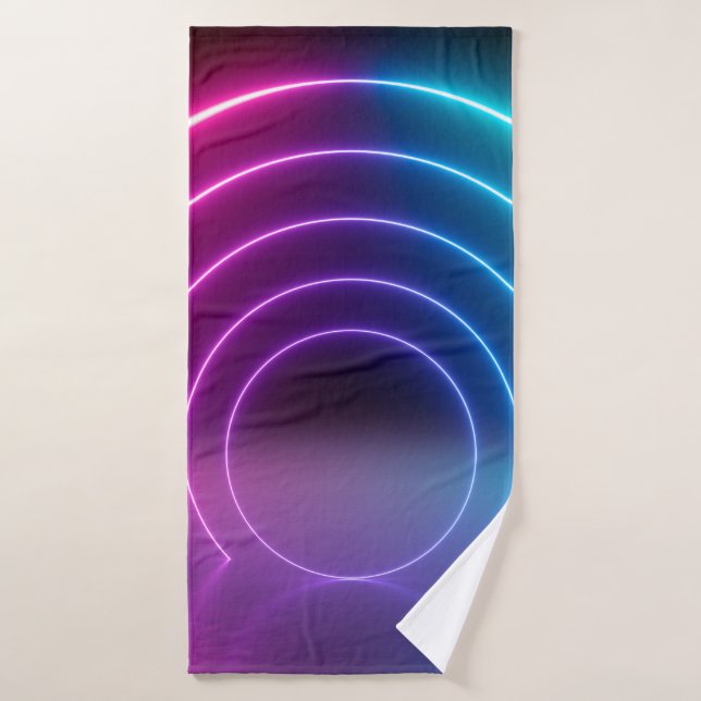 3d, lignes lumineuses, tunnel, néon lumières, virt (Serviette de bain)