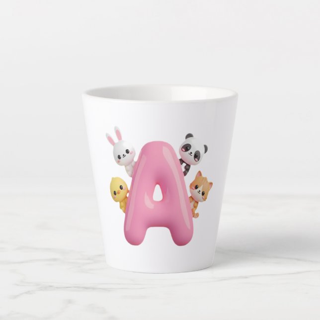3D Pink Balloon Letter A Ceramic Latte Mug (Devant)