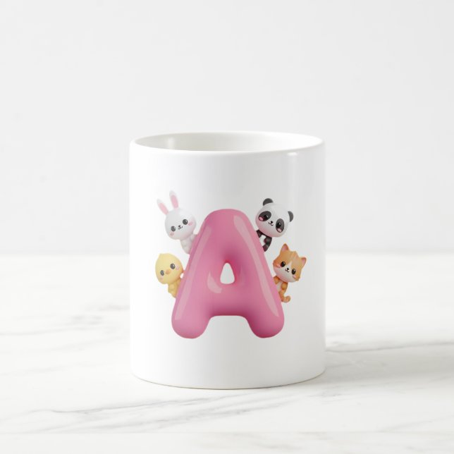 3D Pink Balloon Letter A Forest Animals Mug (Centre)