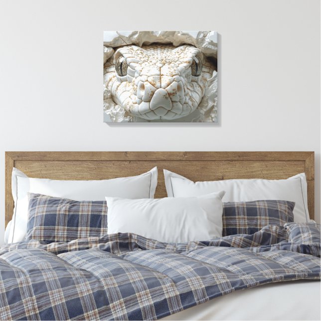 3D White King Cobra Serpent Portrait Toile Mur Art (Insitu(Chambre))