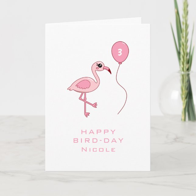 3e anniversaire Flamant rose rose Bonne carte d'an (Devant)