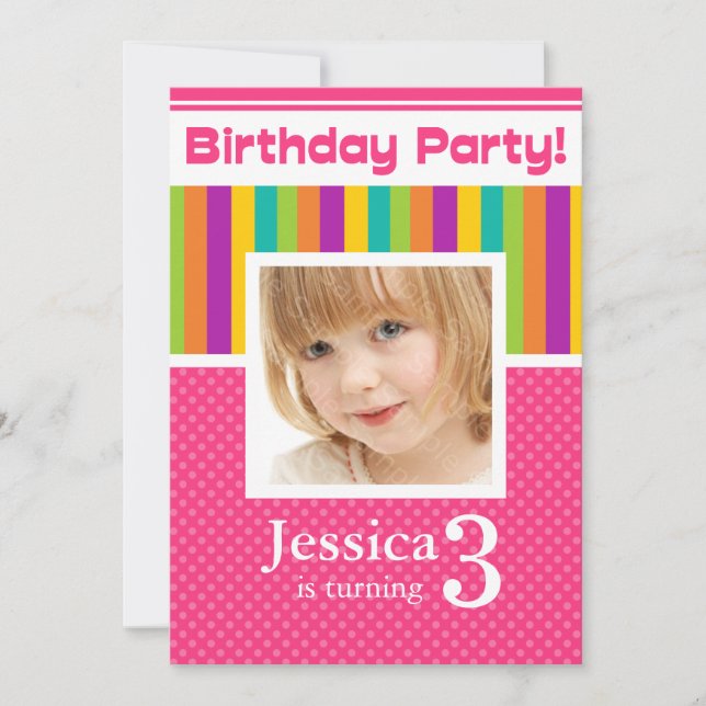 3e anniversaire Invitations Fun Neon GIRL (Devant)