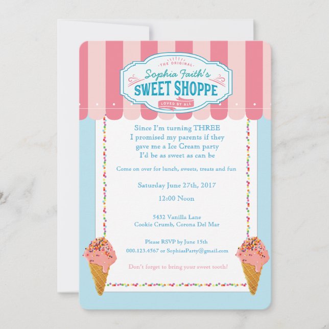 3e anniversaire Sweet Ice Cream Party Invitations (Devant)