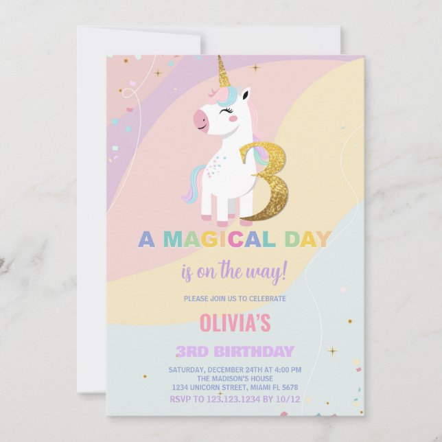 3e anniversaire Unicorn Anniversaire Invitations (Devant)