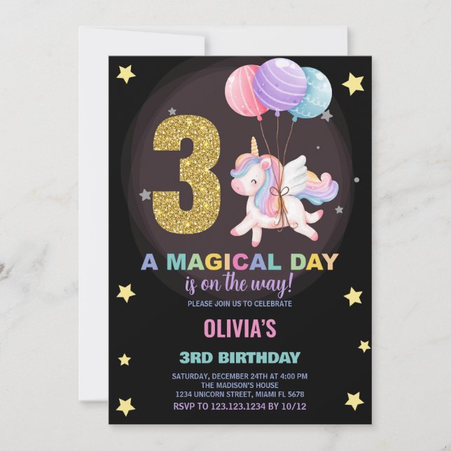 3e anniversaire Unicorn Anniversaire Invitations (Devant)