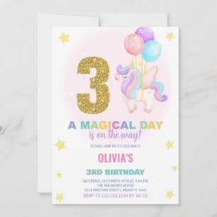 3e anniversaire Unicorn Anniversaire Invitations