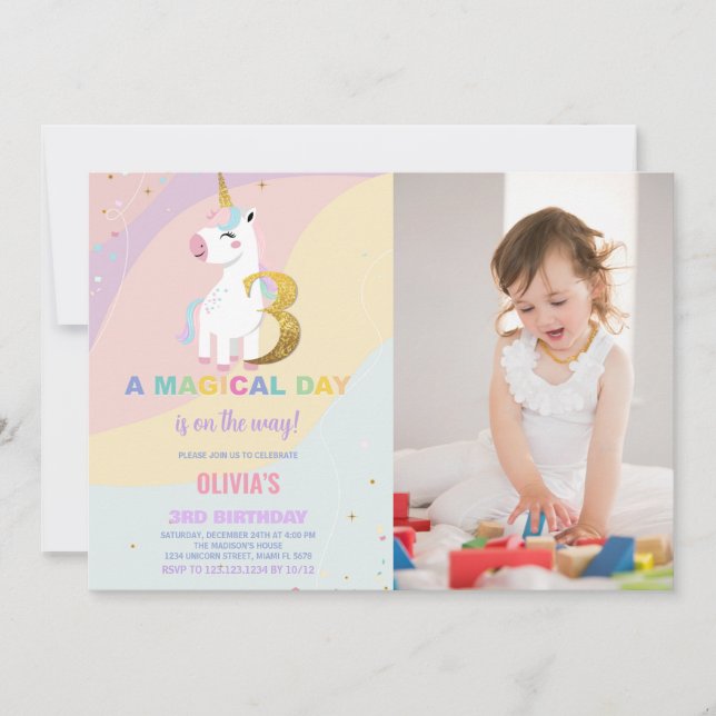 3e anniversaire Unicorn Anniversaire Invitations a (Devant)