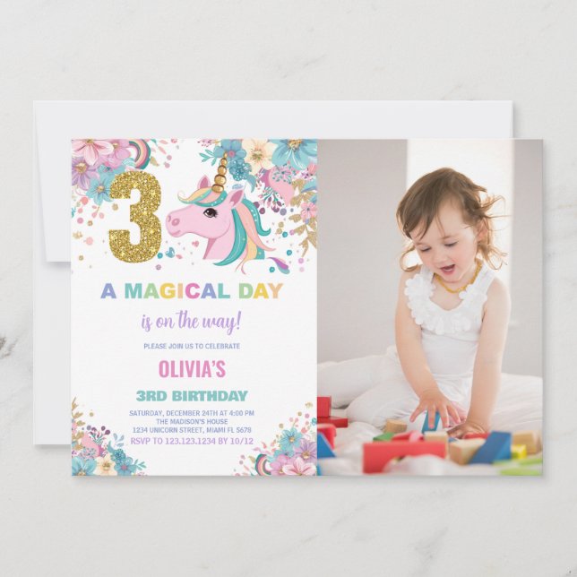 3e anniversaire Unicorn Anniversaire Invitations a (Devant)