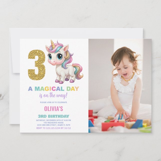 3e anniversaire Unicorn Anniversaire Invitations p (Devant)