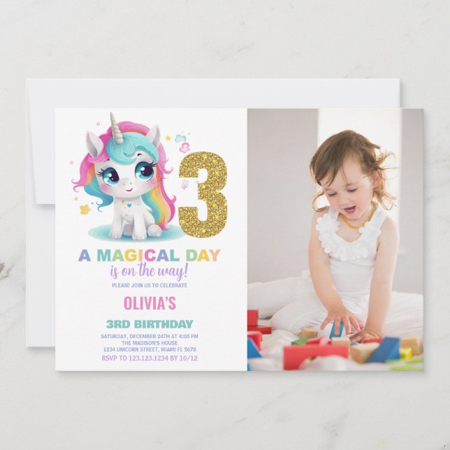 3e anniversaire Unicorn Anniversaire Invitations p (Devant)