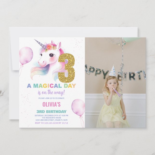 3e anniversaire Unicorn Anniversaire Invitations p (Devant)
