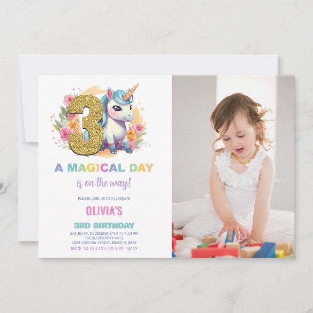 3e anniversaire Unicorn Anniversaire Invitations p (Devant)