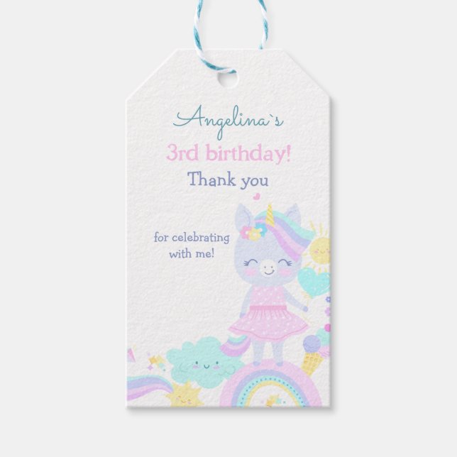 3e étiquette cadeau d'anniversaire avec une licorn (Devant)