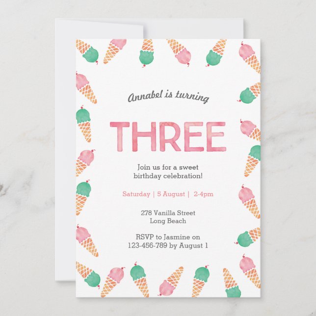 3e fête d'anniversaire | invitation à la crème gla (Devant)