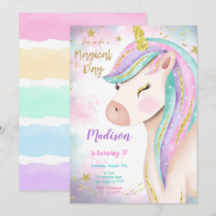 3e Invitation d'anniversaire de la licorne magique