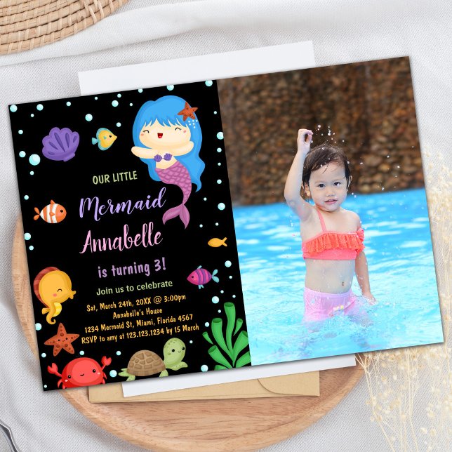 3e Invitations de sirènes de l'héritier du Petit B (3rd Little Blue heir Mermaid Invitations W Photo)
