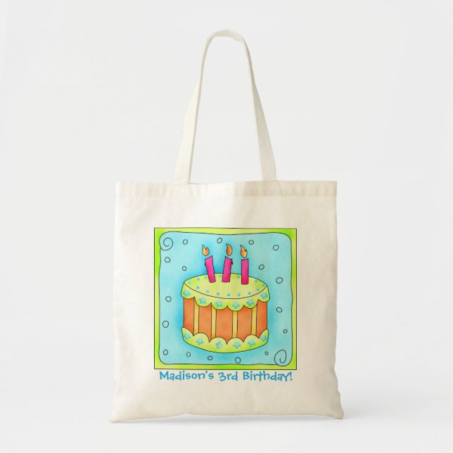 3e Joyeux Anniversaire Nom du gâteau Sac cadeau pe (Devant)