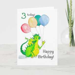 3ème carte d'anniversaire gaie de dragon vert