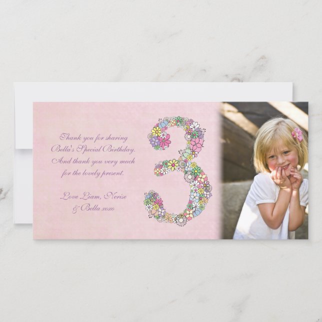 3ème carte photo de Merci d'anniversaire de filles (Devant)